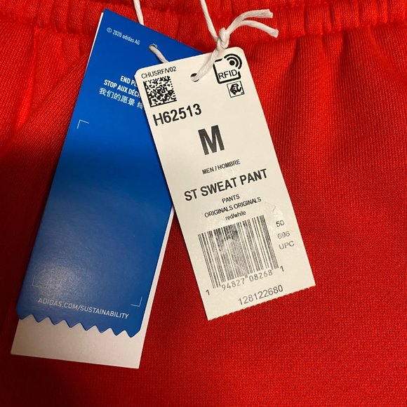 Adidas Originals Mens Red Elastic Waist Regular Fit Pull On Sweat Pants Size M - Picture 5 of 5